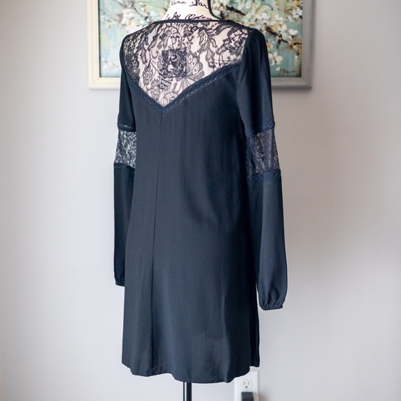 EXPRESS LONG SLEEVE LACE INSET DRESS BLACK S/P - Picture 3 of 7